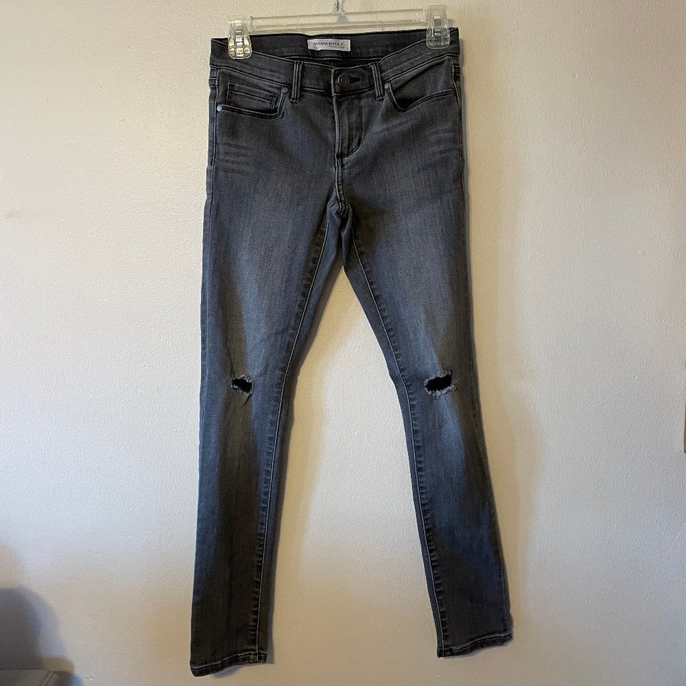 Banana Republic | Premium Denim Gray Distressed Skinny Jeans Sz 25 Petite
